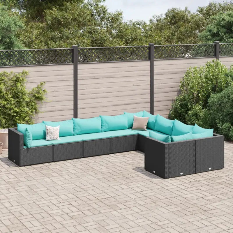 Zwart materialen loungeset met gepoedercoat staal en comfortabele afmetingen - Zwart en blauw / 4x hoek + 5x midden
