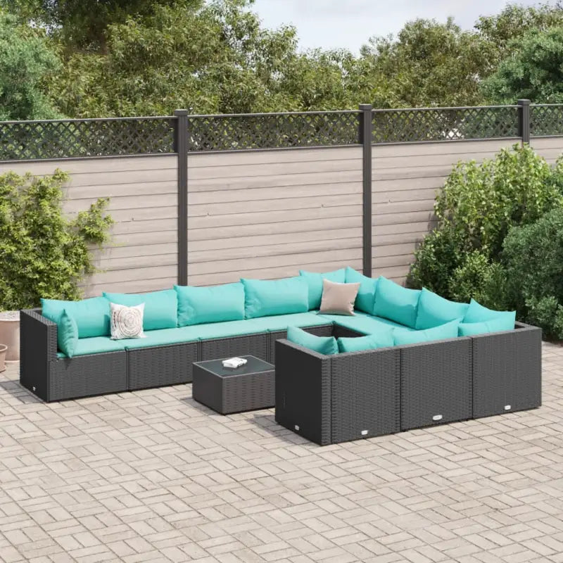 Zwart materialen loungeset met gepoedercoat staal en comfortabele afmetingen - Zwart en blauw / 4x hoek + 6x midden