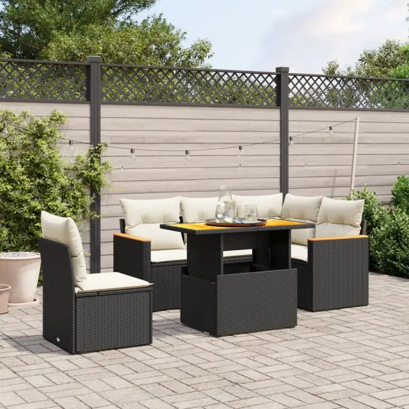 Zwart materialen loungeset met gepoedercoat staal en comfortabele afmetingen - Zwart en crème - Tuinsets