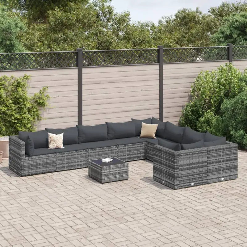 Zwart materialen loungeset met gepoedercoat staal en comfortabele afmetingen - Grijs / 4x hoek + 5x midden + Tafel