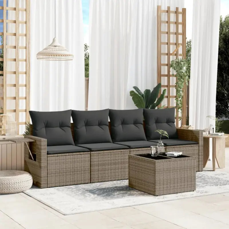 Zwart materialen loungeset met gepoedercoat staal voor tuin of terras - Grijs / Met tafel - Tuinsets