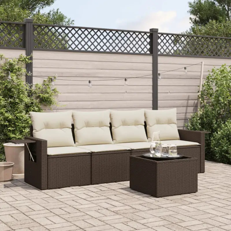 Zwart materialen loungeset met gepoedercoat staal voor tuin of terras - Bruin en crème / Met tafel - Tuinsets