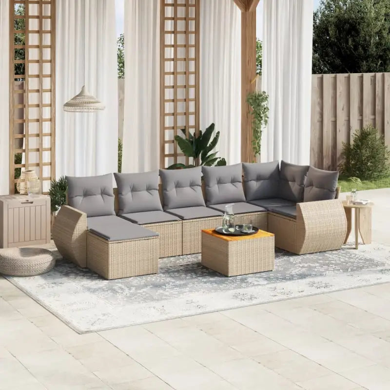 Zwart materialen loungeset met waterdichte tas en gepoedercoat staal - Beige en grijs / 3x midden + Tafel + hoek