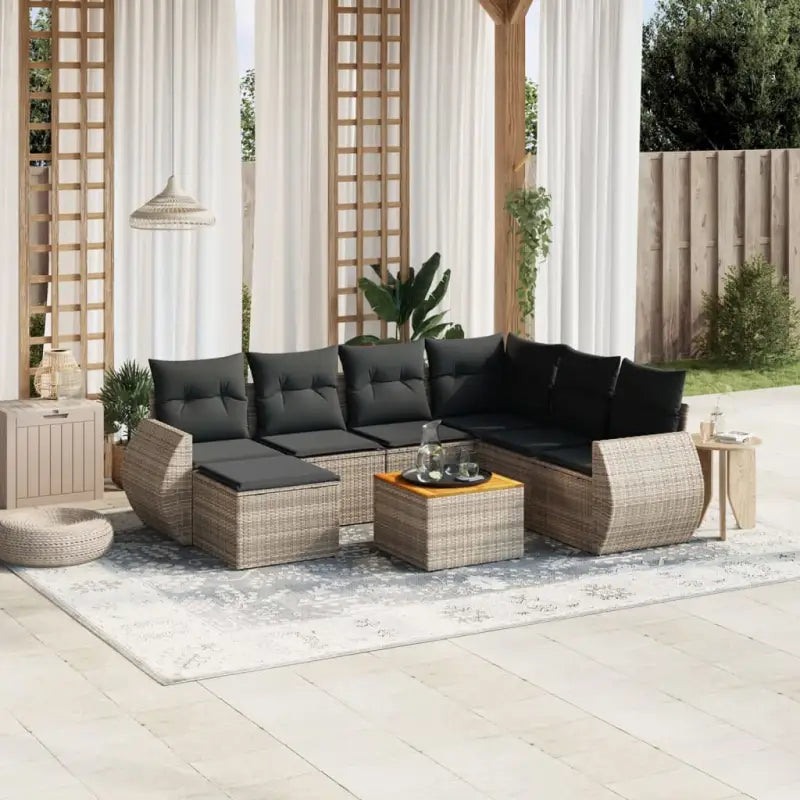 Zwart materialen loungeset met waterdichte tas en gepoedercoat staal - Grijs / hoek + Tafel + 3x midden - Tuinsets