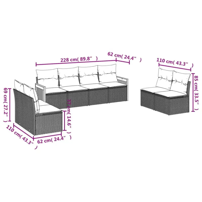 Zwart poly rattan loungeset met waterdichte zak voor buitengebruik - Tuinsets