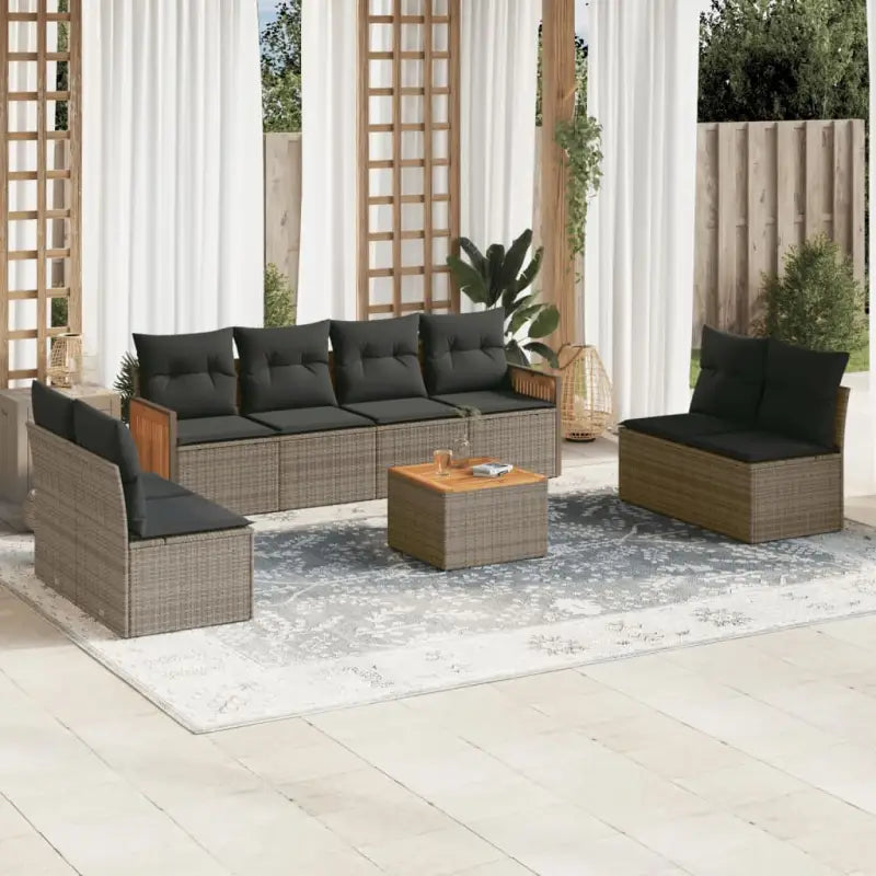 Zwart poly rattan loungeset met waterdichte zak voor buitengebruik - Grijs / Met tafel - Tuinsets