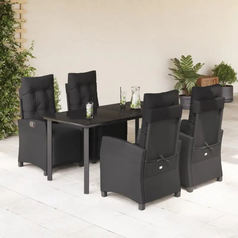 Zwart poly rattan tuinset gemakkelijk schoon en onderhoudsarm - 160 cm tafellengte / Ronde poot - Tuinsets