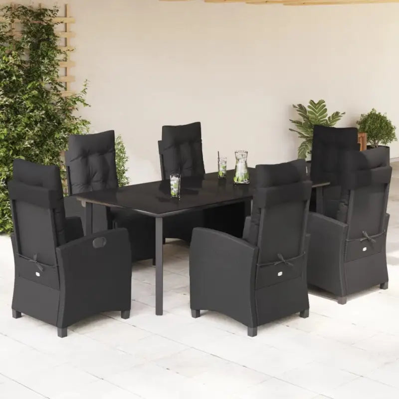 Zwart poly rattan tuinset gemakkelijk schoon en onderhoudsarm - 200 cm tafellengte / Ronde poot - Tuinsets