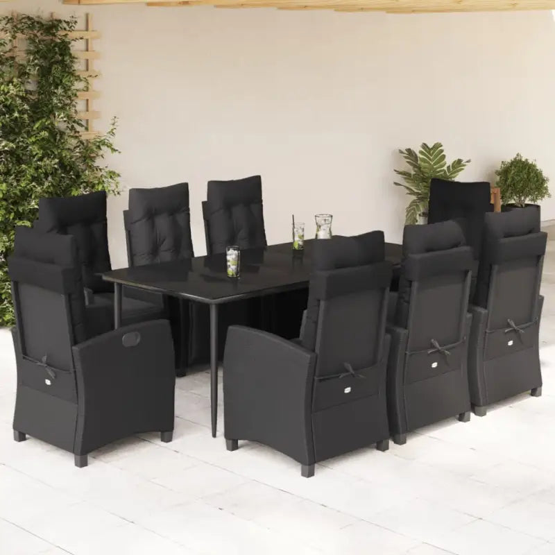Zwart poly rattan tuinset gemakkelijk schoon en onderhoudsarm - 200 cm tafellengte / Puntige poot - Tuinsets