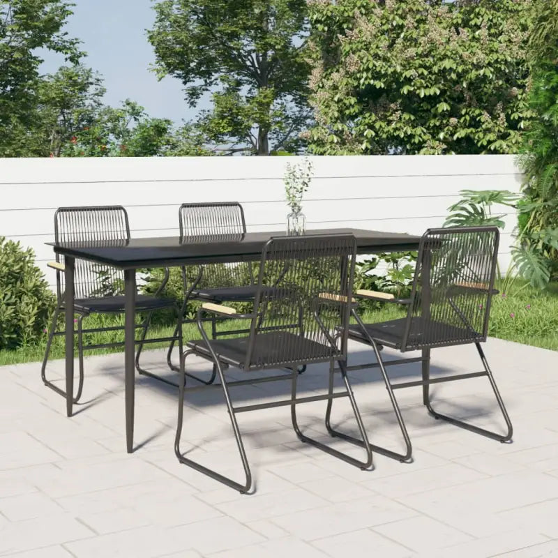 Zwart tuinmeubelset met gehard glas en gepoedercoat staal - 160 cm tafellengte - Tuinsets