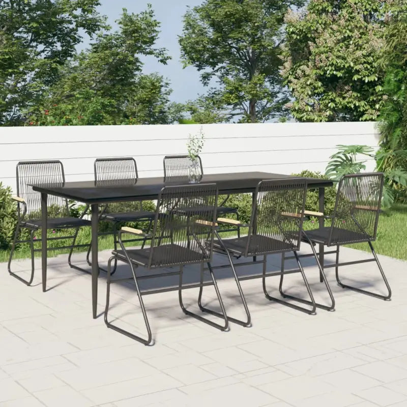 Zwart tuinmeubelset met gehard glas en gepoedercoat staal - 200 cm tafellengte - Tuinsets