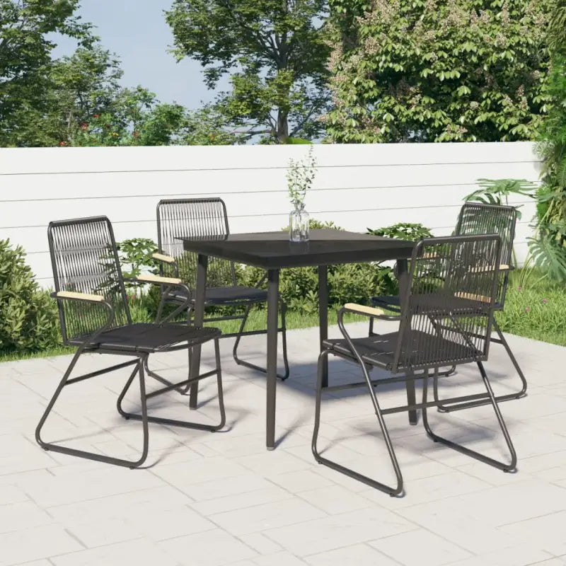 Zwart tuinmeubelset met gehard glas en gepoedercoat staal - 80 cm tafellengte - Tuinsets