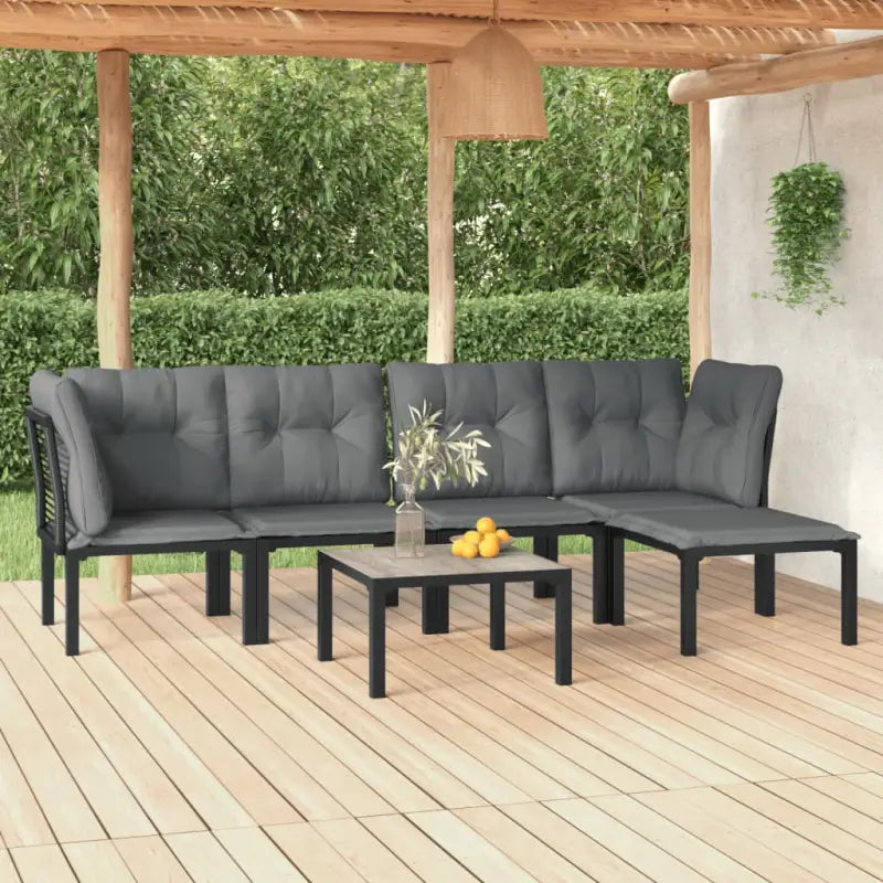 Zwart tuinset met gepoedercoat staal en stijlvolle afmetingen - 2x hoek + 2x midden + voetensteun + Tafel - Tuinsets
