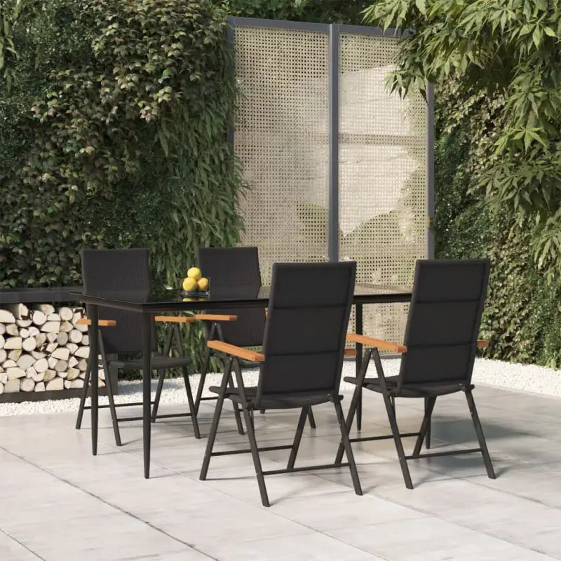 Zwart tuinset met gepoedercoat stalen frame voor buitengebruik - 160 cm tafellengte - Tuinsets
