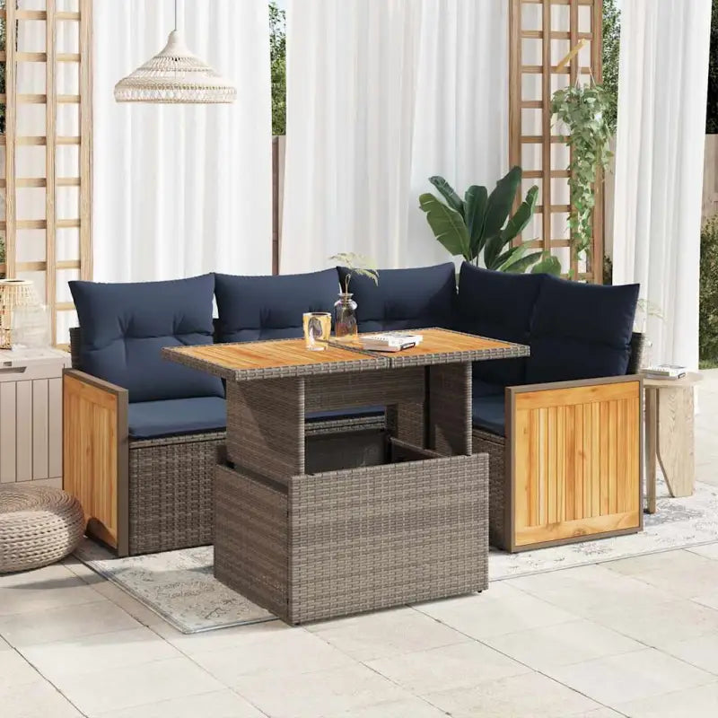 Zwarte loungeset in gepoedercoat staal met comfortabele afmetingen zitting - Grijs / met opbergruimte - Tuinsets