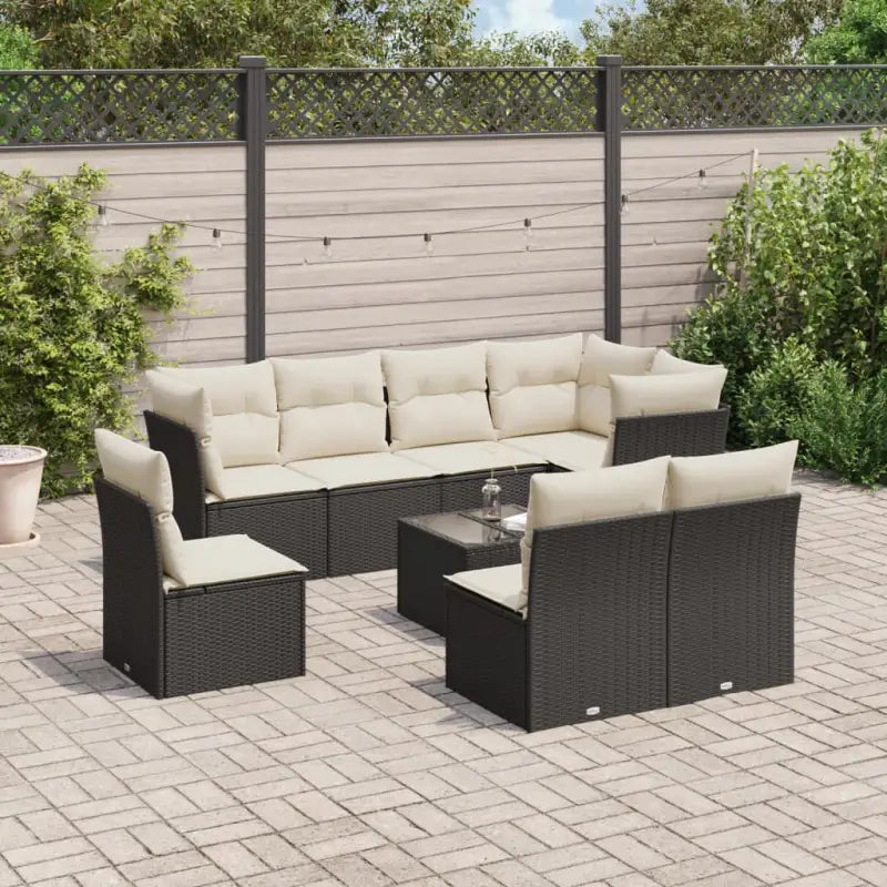 Zwarte loungeset in gepoedercoat staal met waterdichte tas voor buiten - Zwart en crème / Met tafel - Tuinsets