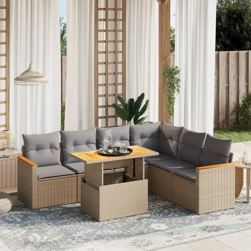 Zwarte loungeset met gepoedercoat staal en comfortabele afmetingen zitting - Beige en grijs / zonder opbergruimte