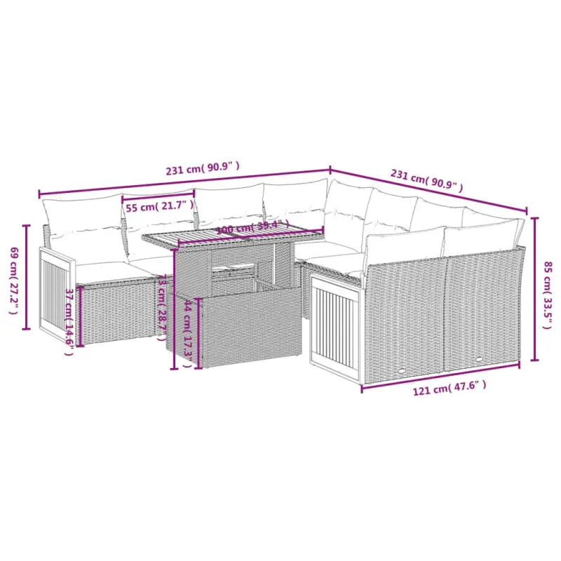Zwarte loungeset met gepoedercoat staal en comfortabele afmetingen zitting - Tuinsets