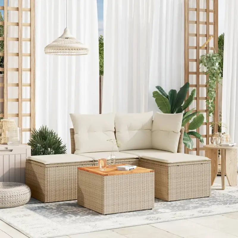 Zwarte loungeset met gepoedercoat staal en waterdichte tas voor buiten - beige en crèmekleurig - Tuinsets