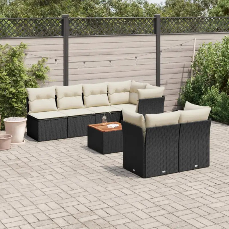 Zwarte loungeset met gepoedercoat staal en waterdichte tas voor buitengebruik - Zwart en crème / Tafel + 3x midden + 2x