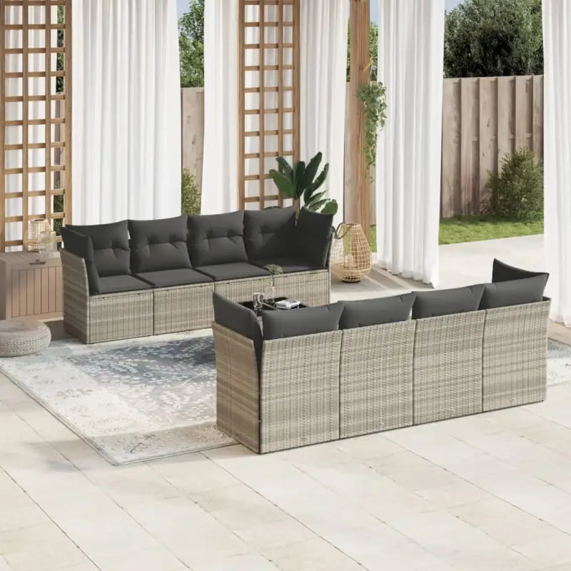 Zwarte loungeset met gepoedercoat staal en waterdichte tas voor buiten - Lichtgrijs / 4x hoek + 4x midden + Tafel