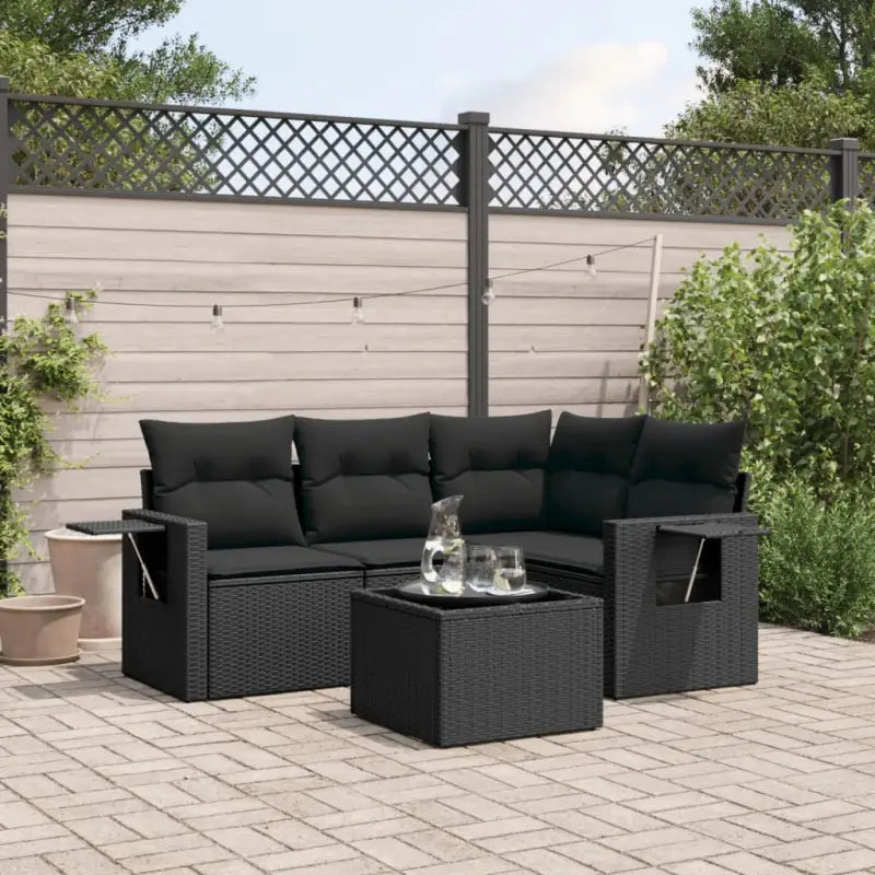 Zwarte loungeset met gepoedercoat staal en waterdichte tas voor buiten ontspanning - Zwart / Met tafel - Tuinsets