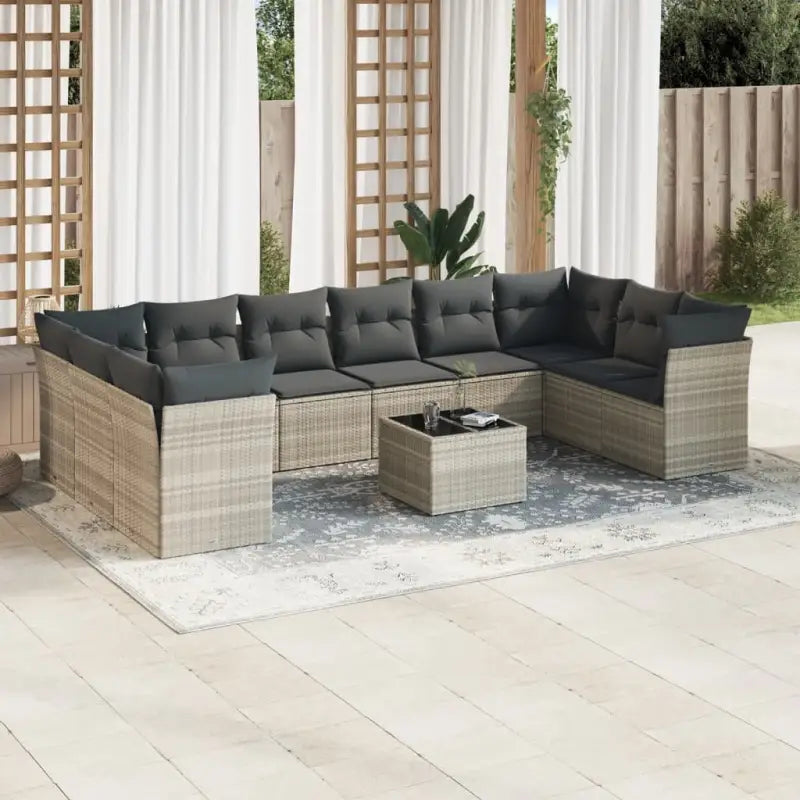 Zwarte loungeset met gepoedercoat staal en waterdichte tas voor buiten - Lichtgrijs / Met tafel - Tuinsets