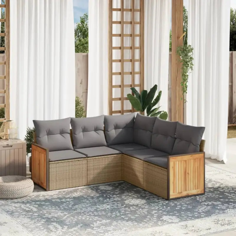 Zwarte loungeset met gepoedercoat staal en waterdichte zak voor buiten - Beige en grijs / Zonder tafel - Tuinsets