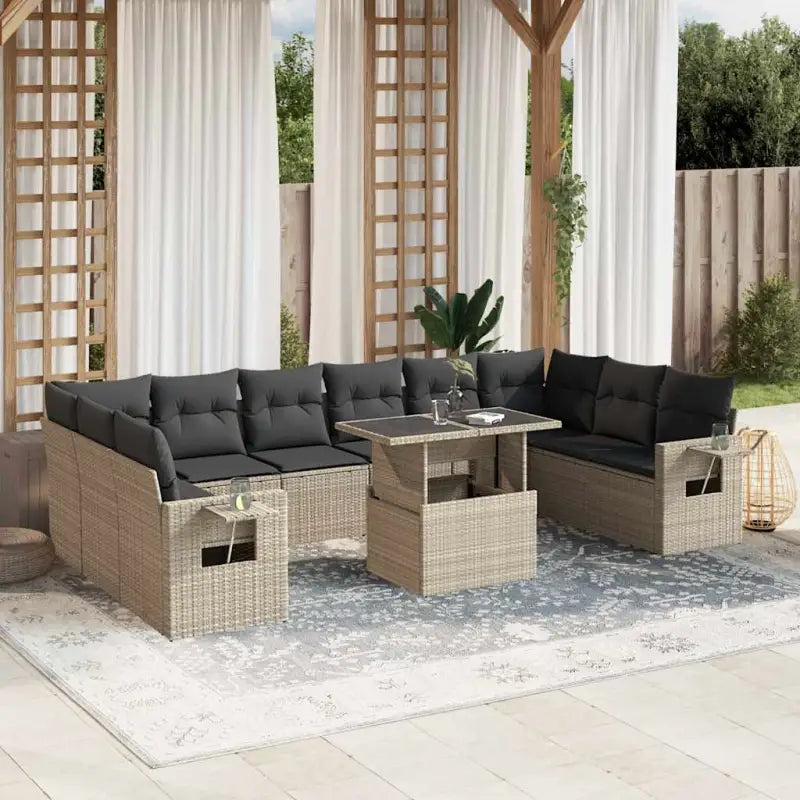 Zwarte loungeset met gepoedercoat staal voor buiten afgestemd op jouw tuin - Lichtgrijs / Met tafel - Tuinsets