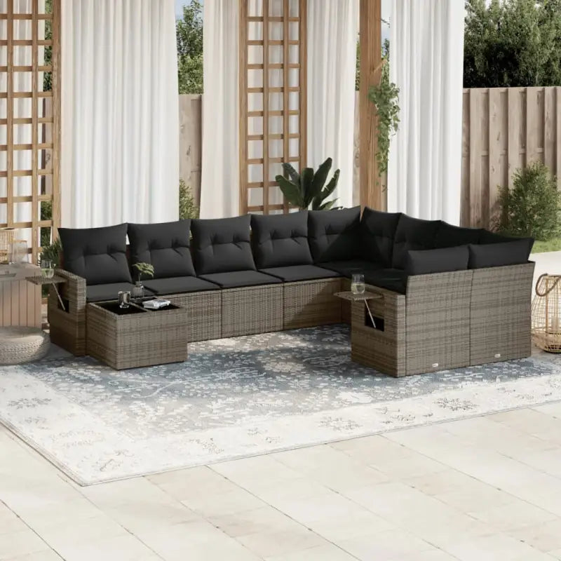 Zwarte loungeset met gepoedercoat staal voor je tuin of terras - grijs en donkergrijs - Tuinsets