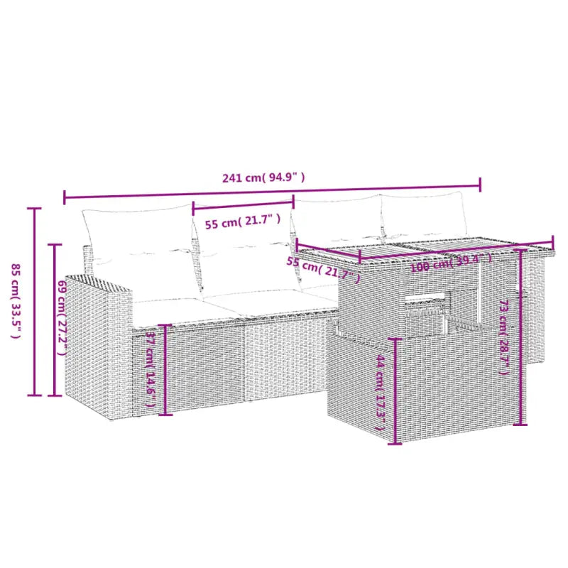 Zwarte loungeset met gepoedercoat staal voor tuin en terras - Tuinsets