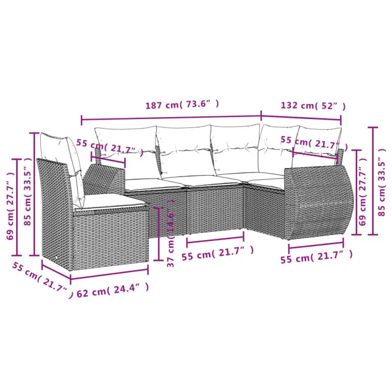 Zwarte loungeset met gepoedercoat staal voor tuin en terras - Tuinsets