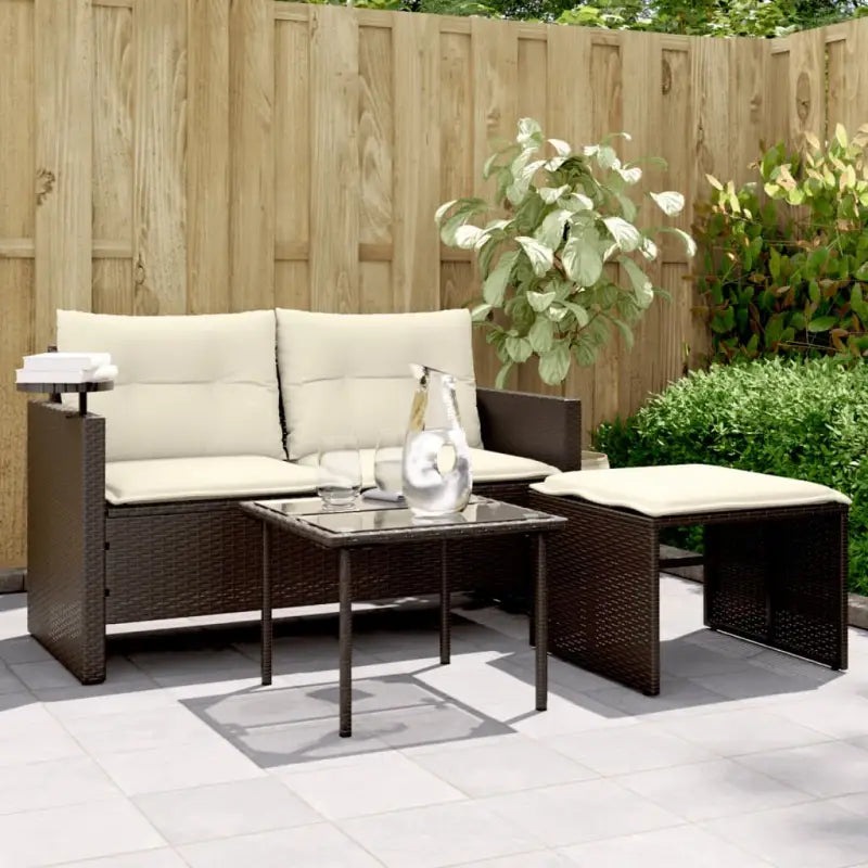 Zwarte loungeset met wasbare hoes en gehard glas voor buitengebruik - Bruin / 1 - Loungebanken