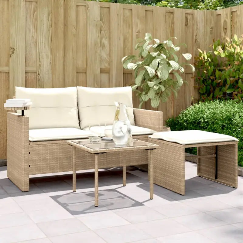 Zwarte loungeset met wasbare hoes en gehard glas voor buitengebruik - beige en crèmekleurig / 1 - Loungebanken