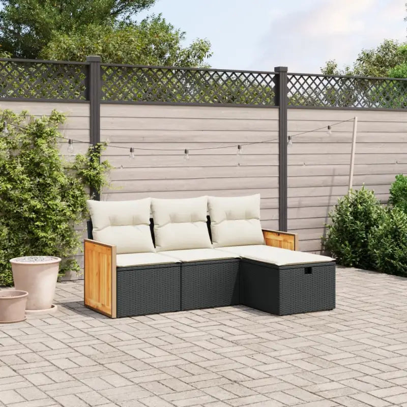 Zwarte loungeset met waterdichte zak en gepoedercoat staal voor buiten - Zwart en crème / zonder opbergruimte - Tuinsets