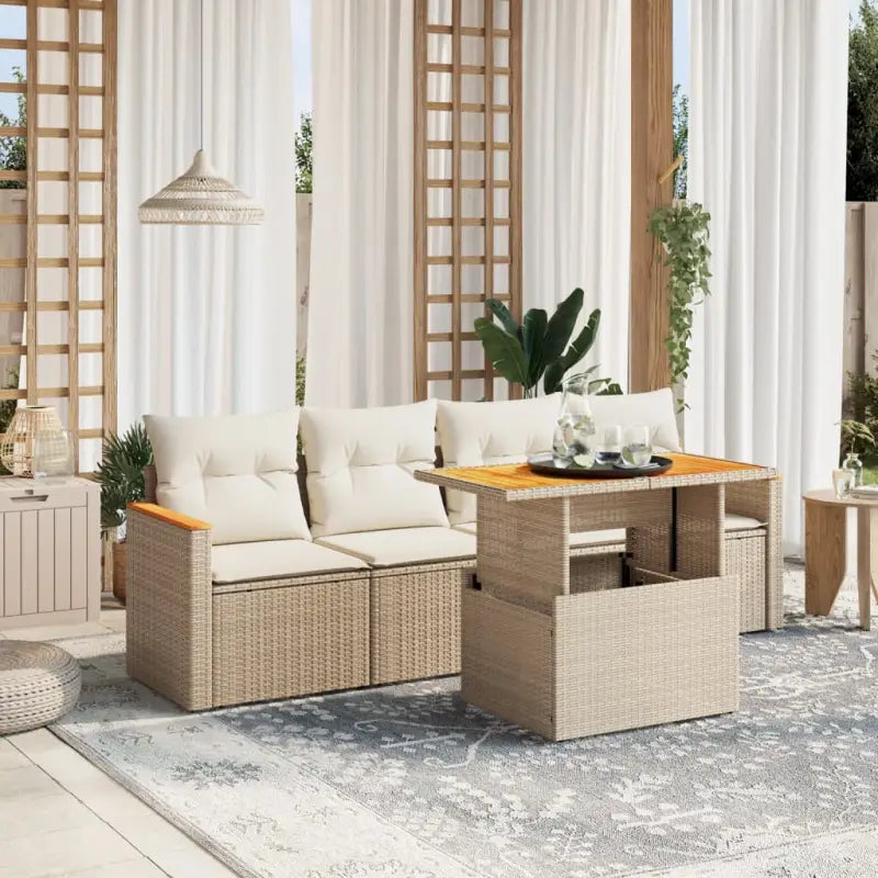 Zwarte loungeset van gepoedercoat staal en poly rattan voor tuin en terras - beige en crèmekleurig / zonder