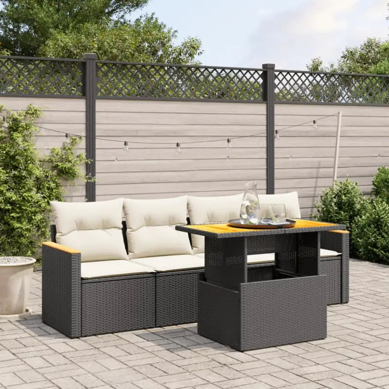 Zwarte loungeset van gepoedercoat staal en poly rattan voor tuin en terras - Tuinsets