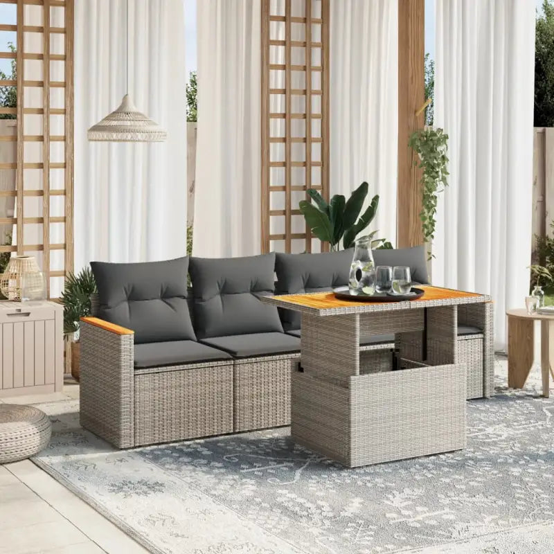 Zwarte loungeset van gepoedercoat staal en poly rattan voor tuin en terras - Grijs / zonder opbergruimte - Tuinsets