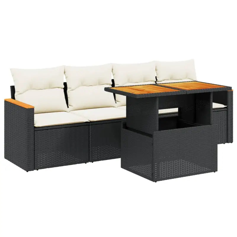 Zwarte loungeset van gepoedercoat staal en poly rattan voor tuin en terras - Tuinsets
