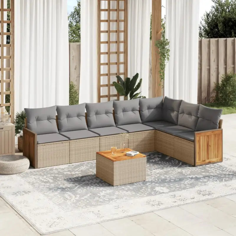 Zwarte loungeset van gepoedercoat staal met comfortabele afmetingen zitting - Beige en grijs / Met tafel - Tuinsets