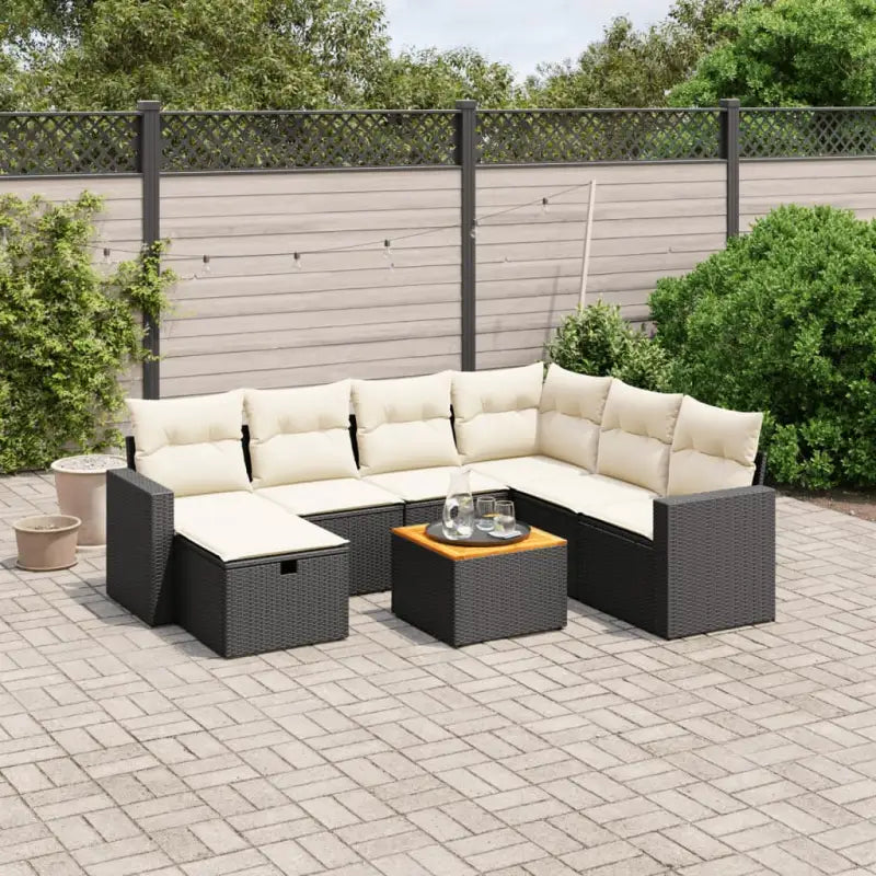 Zwarte loungeset van gepoedercoat staal met comfortabele afmetingen - Zwart en crème / 3x hoek + 3x midden