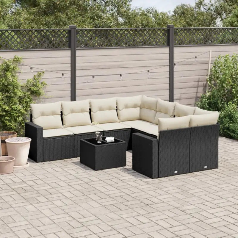 Zwarte loungeset van gepoedercoat staal met perfecte afmetingen voor tuin - Zwart en crème - Tuinsets