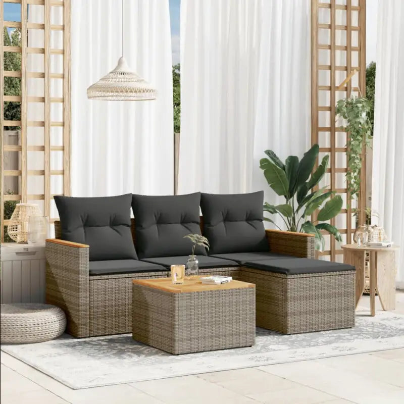 Zwarte loungeset van gepoedercoat staal voor buiten op maat - Grijs / Met tafel - Tuinsets