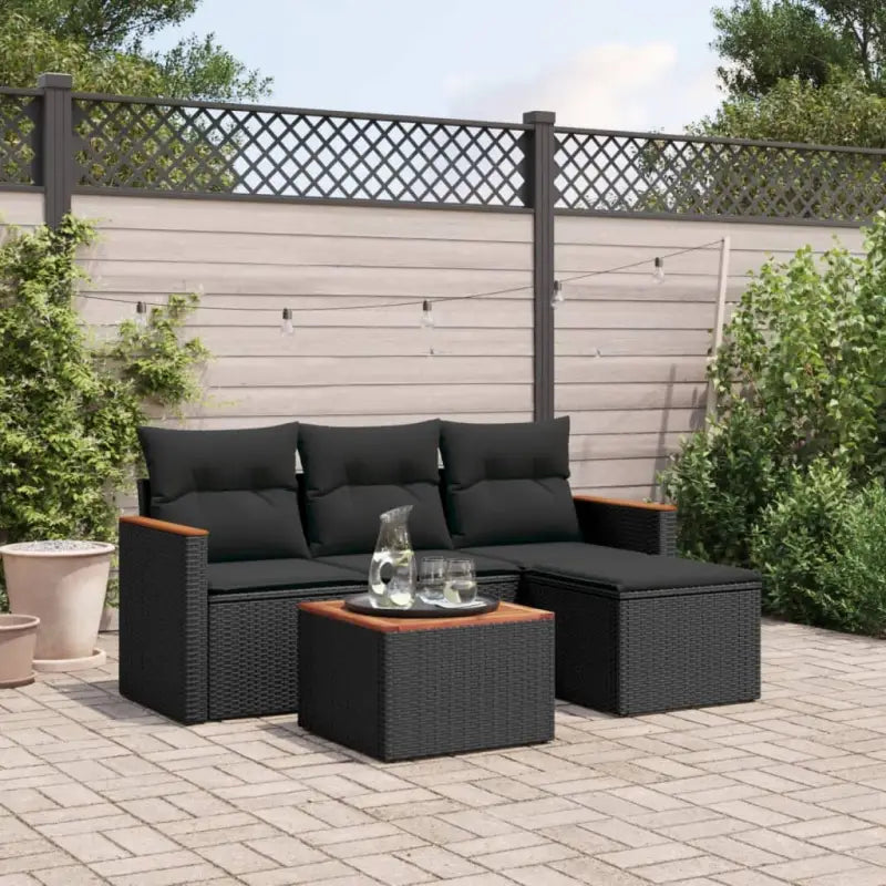 Zwarte loungeset van gepoedercoat staal voor buiten op maat - Zwart / Met tafel - Tuinsets