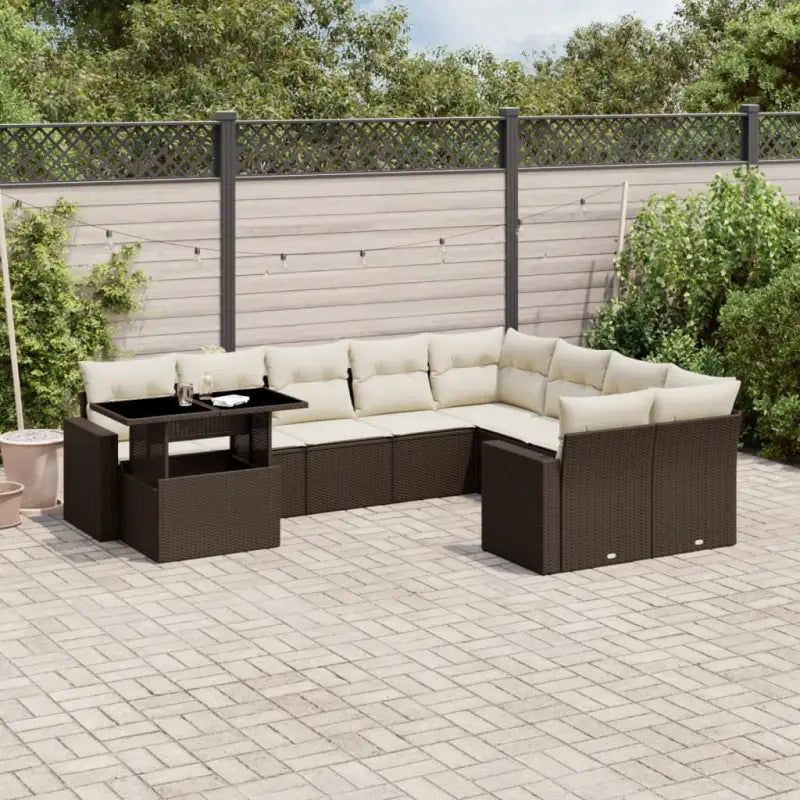 Zwarte loungeset van gepoedercoat staal voor buiten passende afmetingen - Bruin en crème - Tuinsets