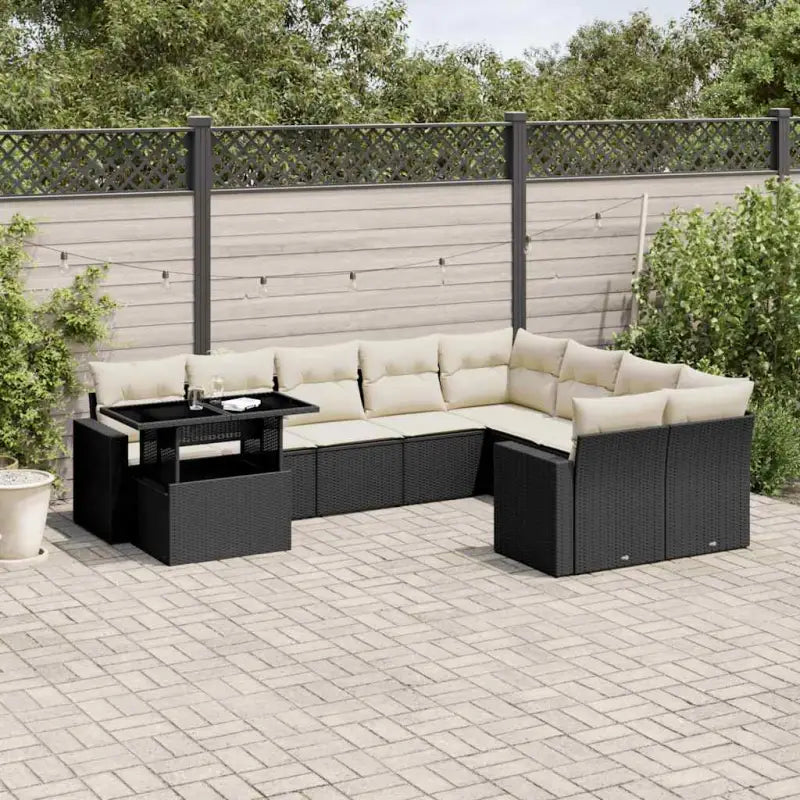 Zwarte loungeset van gepoedercoat staal voor buiten passende afmetingen - Zwart en crème - Tuinsets