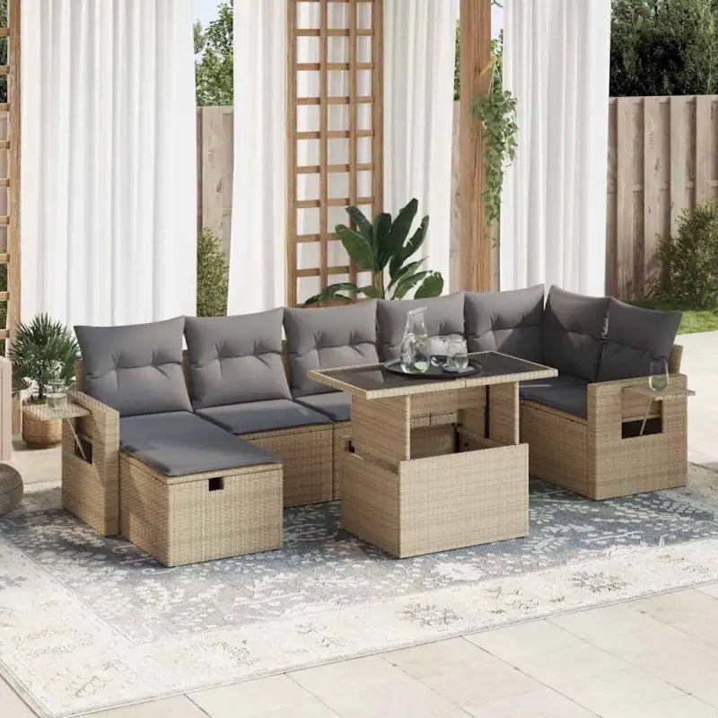 Zwarte loungeset van gepoedercoat staal voor buitenplezier - Beige en grijs / met opbergruimte - Tuinsets
