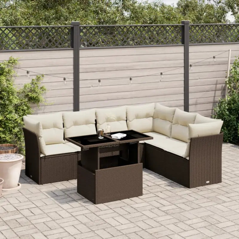 Zwarte loungeset van gepoedercoat staal voor buitenplezier - Bruin en crème / zonder opbergruimte - Tuinsets