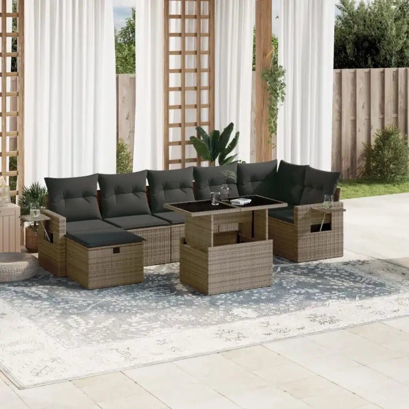 Zwarte loungeset van gepoedercoat staal voor buitenplezier - Grijs / zonder opbergruimte - Tuinsets