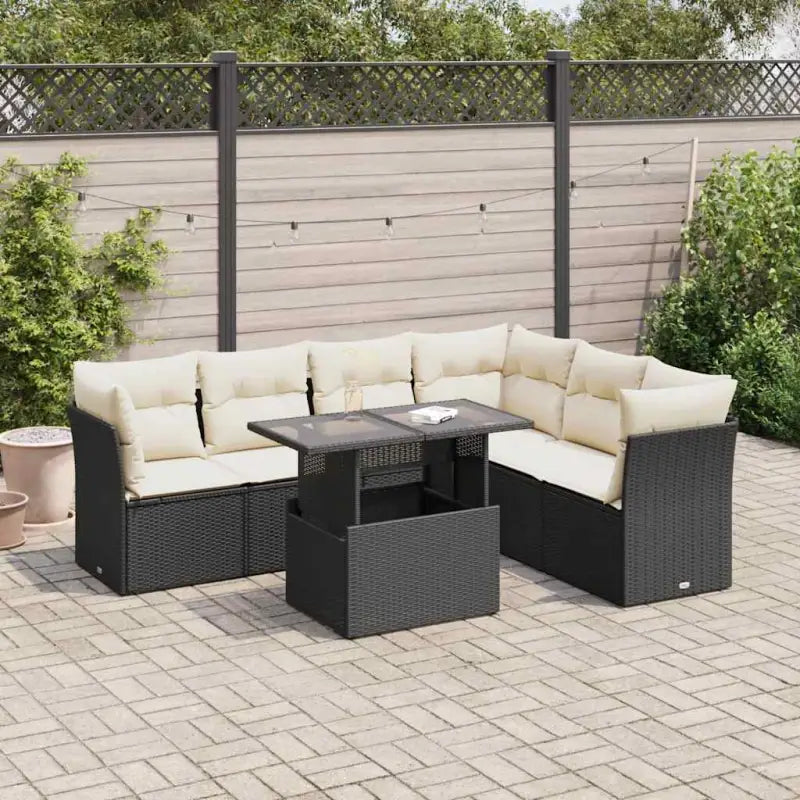 Zwarte loungeset van gepoedercoat staal voor buitenplezier - Zwart en crème / met opbergruimte - Tuinsets